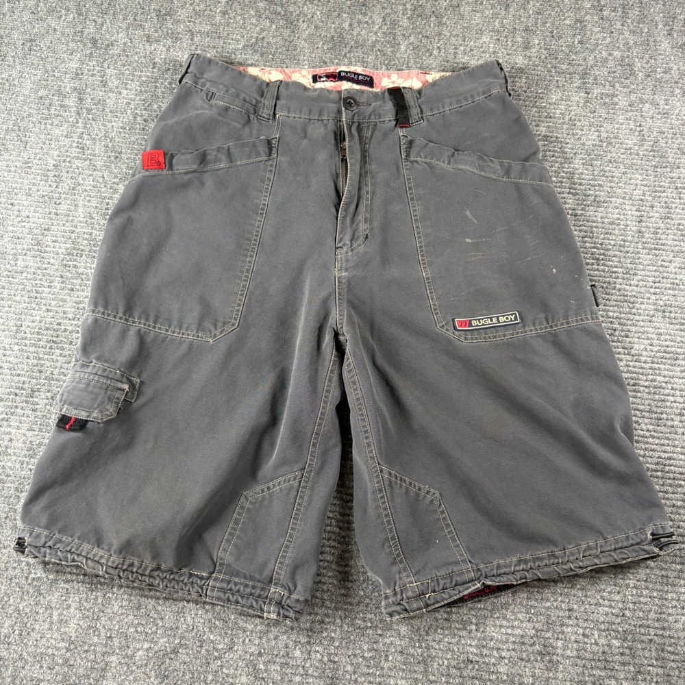 Bugle Boy Mens 32 Cargo Shorts Steel Gray Y2K Utility Skater Baggy Cinch Hem